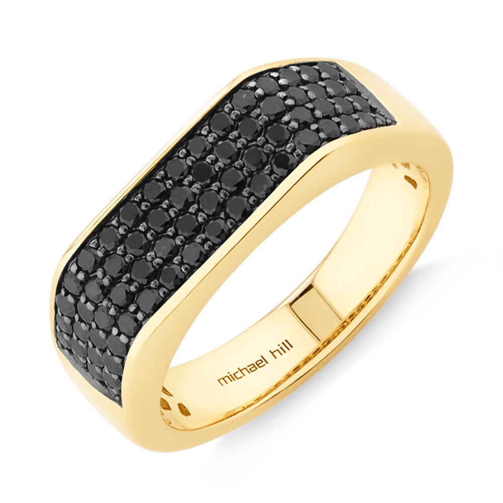 Mens Modern 14K Black Gold Princess Emerald Channel Cluster Sun Wedding Ring  R274-14BGEM | Caravaggio Jewelry