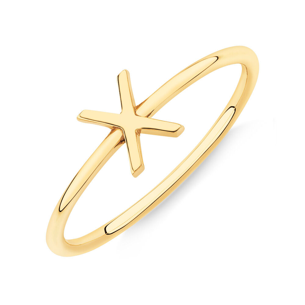 X Initial Ring in 10kt Yellow Gold