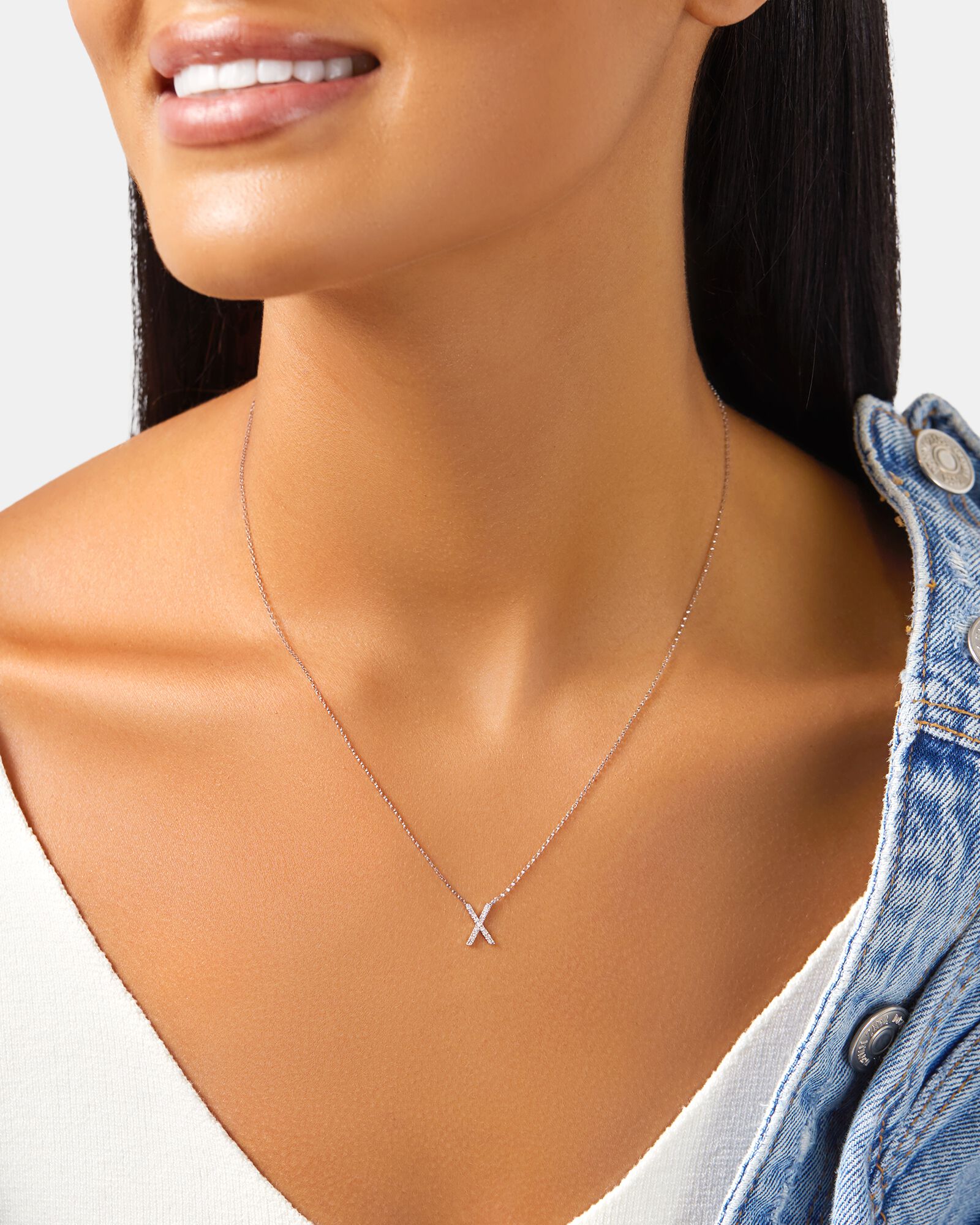 Michael Hill Initial Necklace With 0.10 Carat Tw Of Diamonds In 10Kt White Gold White Letter X