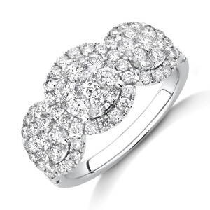 3 Stone Cluster Ring with 1.50 Carat TW of Diamonds in 14kt White Gold