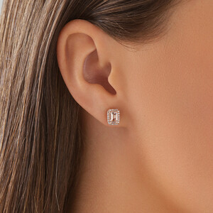 Halo Stud Earrings with Morganite & 0.18 Carat TW of Diamonds in 10kt Rose Gold