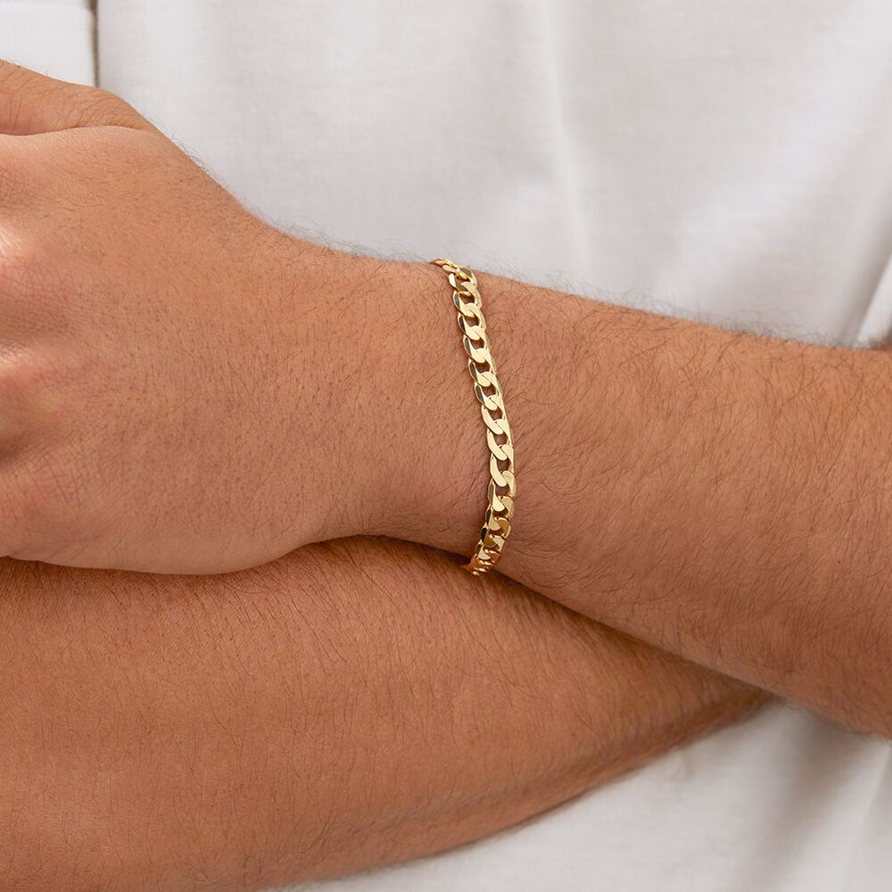Bracelet à maillons gourmette de 21 cm en or jaune 10 K, largeur de 6 à 6,5 mm