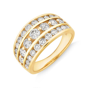 Three Row Ring with 2 Carat TW of Diamonds in 10kt Yellow Gold
