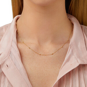 Collier de perles réglable en or jaune 10 K de 45 cm, largeur de 2 à 2,5 mm