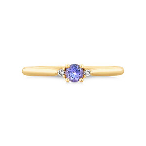 3 Stone Ring with Tanzanite & Diamonds in 10kt Yellow Gold