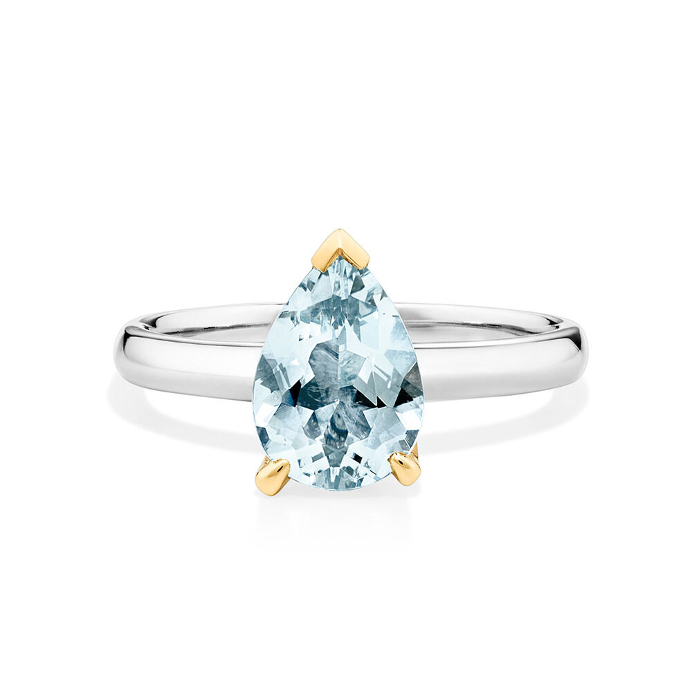 Ring with Aquamarine in 10kt Yellow Gold & Sterling Silver