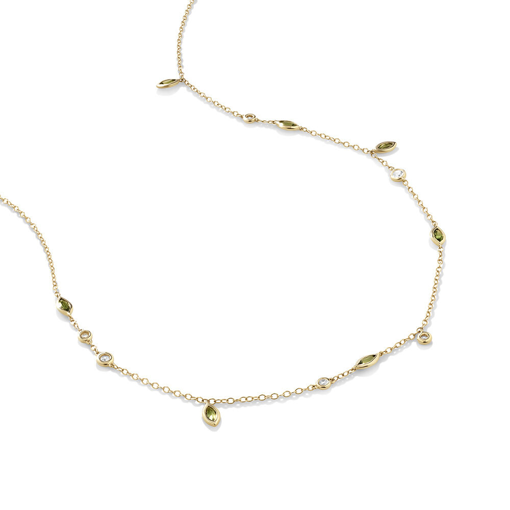 Necklace with Green Tourmaline & 0.14 Carat TW of Diamonds in 10kt Yellow Gold