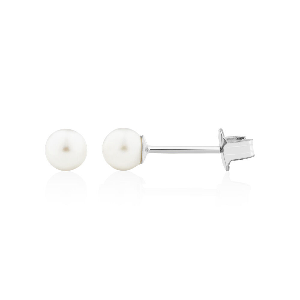 Stud Earrings with 4mm Round Cultured Freshwater Pearl in Silver