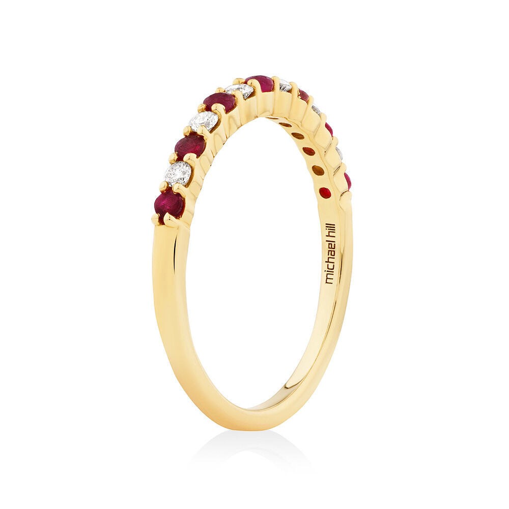 Ring with Ruby & 0.15 Carat TW Of Diamonds In 10kt Yellow Gold