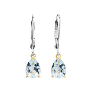 Drop Earrings with Aquamarine in 10kt Yellow Gold & Sterling Silver