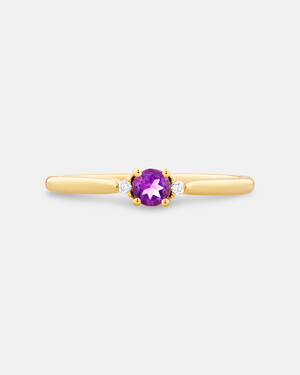 3 Stone Ring with Amethyst & Diamonds in 10kt Yellow Gold