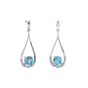 Drop Earrings with Blue Topaz & Diamonds in in 10kt White Gold