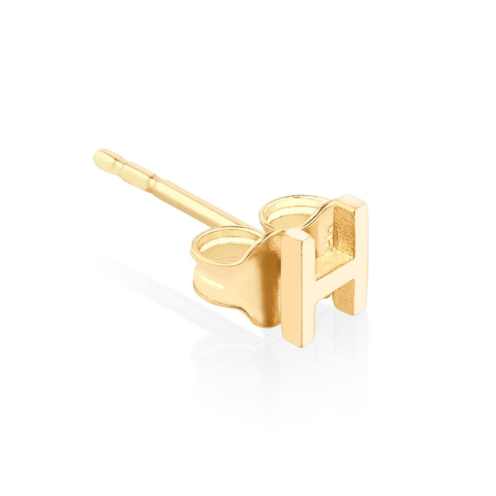 H Initial Single Stud Earring in 10kt Yellow Gold