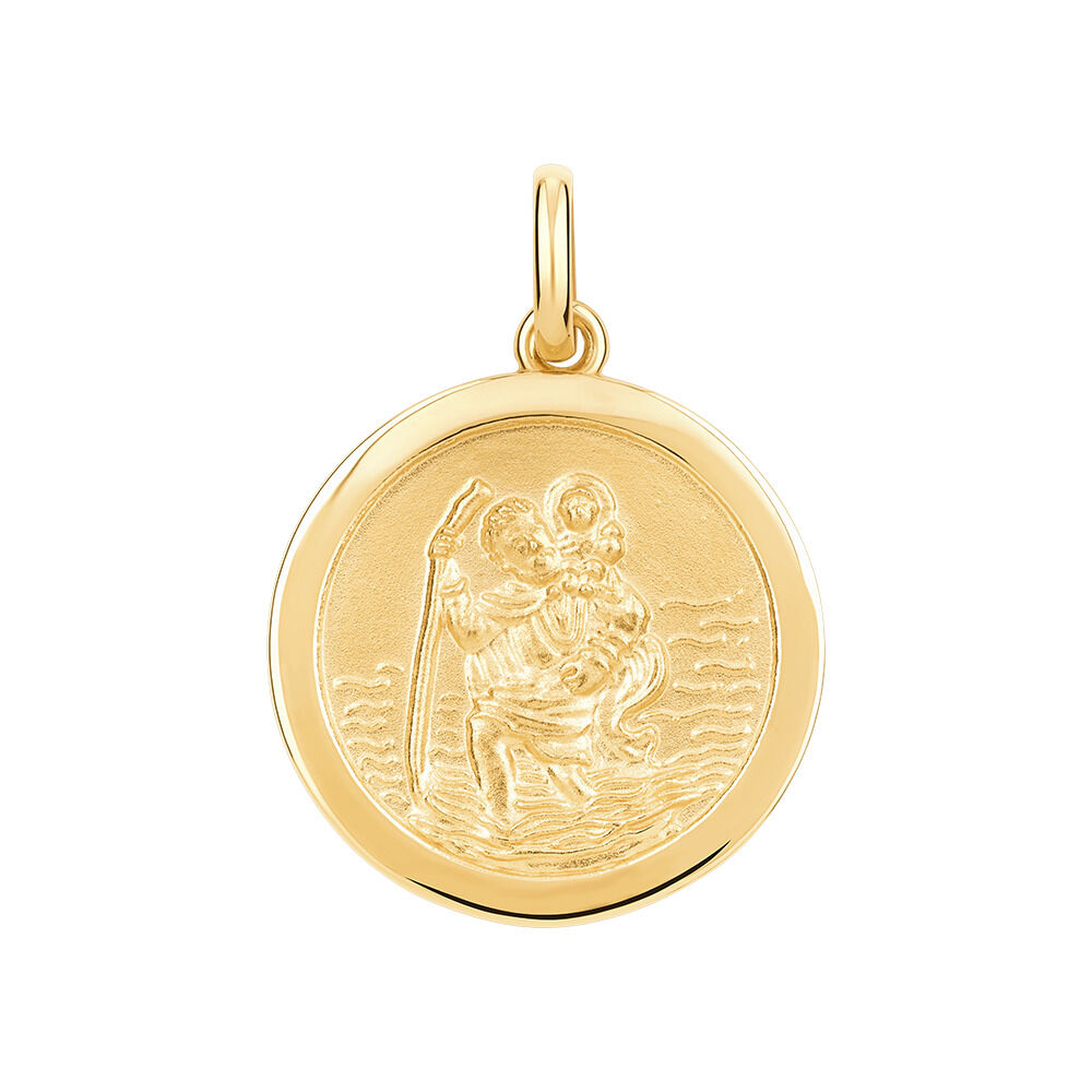Men's Large 2.2cm St Christopher Pendant Necklace in 9ct Gold