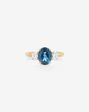 London Blue Topaz Ring with .46 Carat TW Diamonds in 14kt Yellow Gold