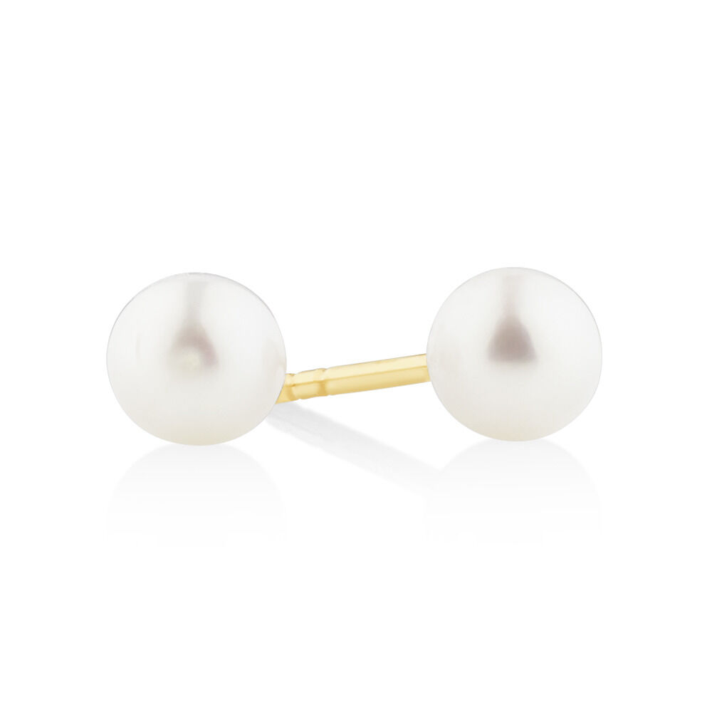 Stud Earrings with 4mm Round Cultured Freshwater Pearl in 10kt Yellow Gold