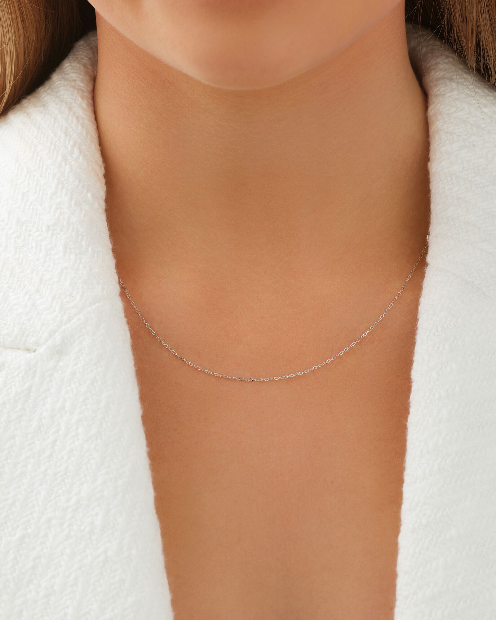 45cm 17 0.95mm Width Solid Cable Chain In 10kt White Gold