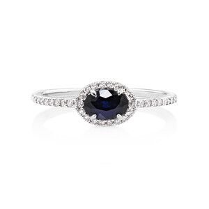Halo Ring with Sapphire & 0.15 Carat TW of Diamonds in 10kt White Gold