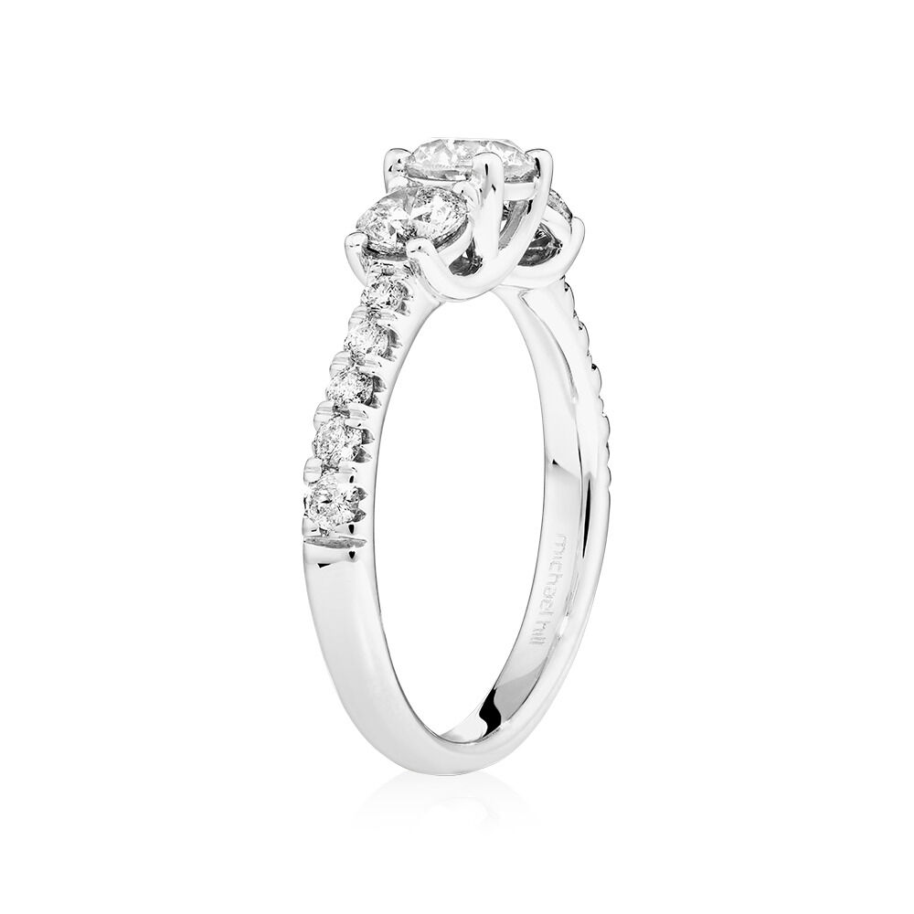 Prelude Three Stone Engagement Ring with 1.50 Carat TW of Diamonds in 14kt White Gold