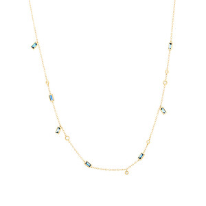 London Blue Topaz Necklace with .14 Carat TW Diamonds in 10kt Yellow Gold