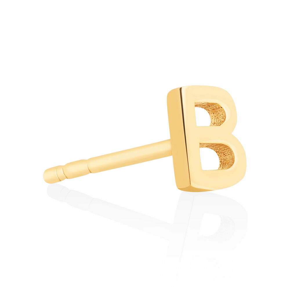 Bouton d'oreille unique à initiale B en or jaune 10 K