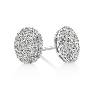 0.30 Carat TW Oval Shaped Diamond Cluster Stud Earrings in 10kt White Gold