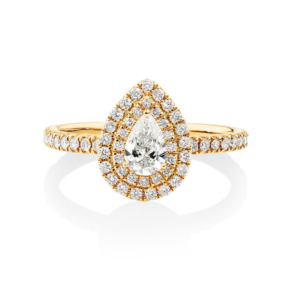 Double Halo Ring with 0.71 Carat TW of Diamonds in 18kt Yellow Gold