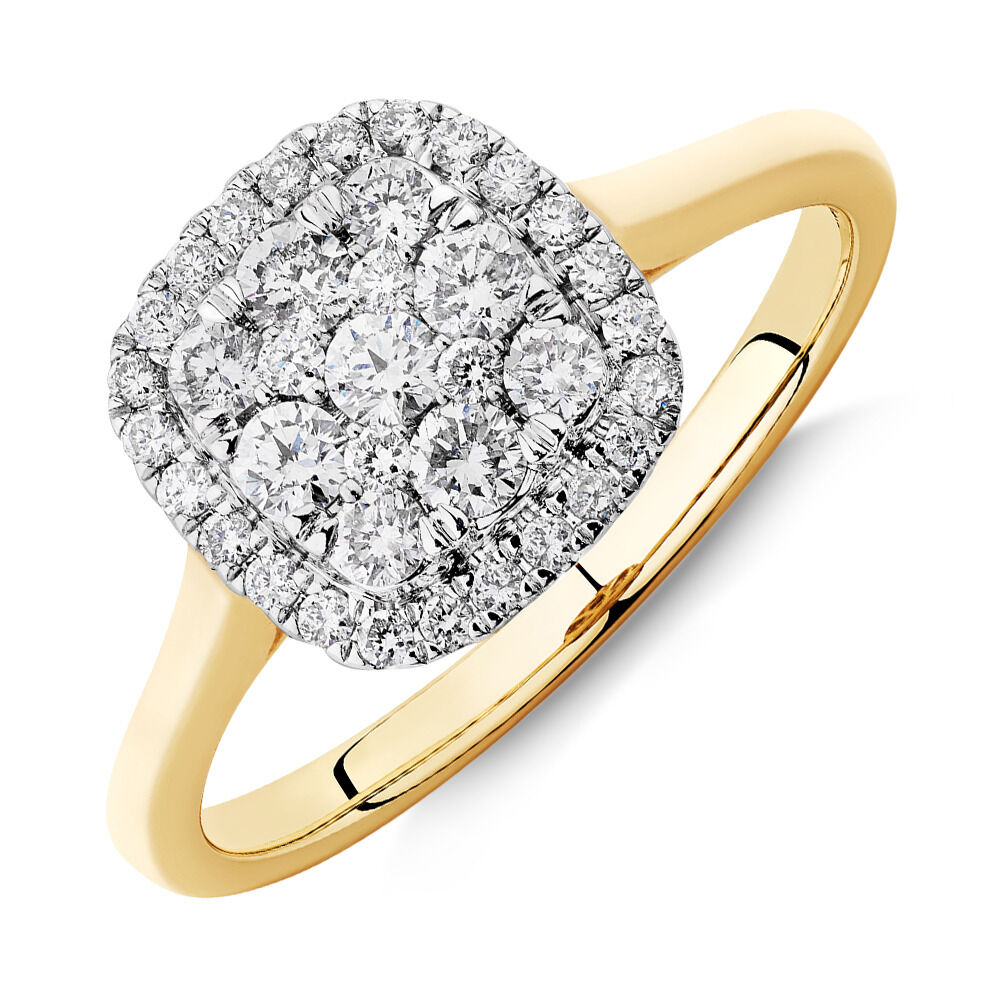 Square Cluster Halo Ring with 0.50kt TW of Diamonds in 10kt Yellow Gold