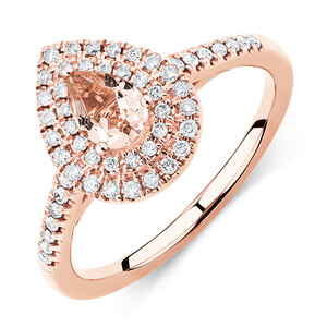 Sir Michael Hill Designer Fashion Ring with Morganite & 0.25 Carat TW of Diamonds in 10kt Rose Gold