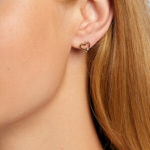 Heart Stud Earrings with Diamonds in 10kt Yellow Gold