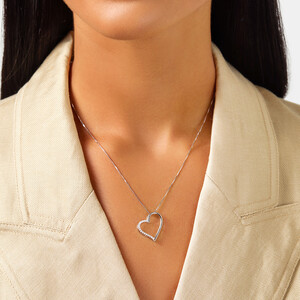 Open Heart Pendant With Cubic Zirconia In Sterling Silver