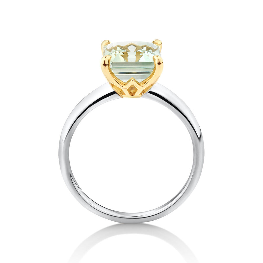 Ring with Green Amethyst in Sterling Silver & 10kt Yellow Gold
