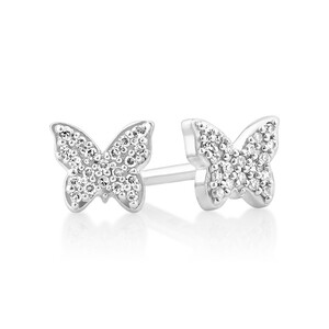 Boucles d'oreilles à petits papillons avec diamants en argent sterling