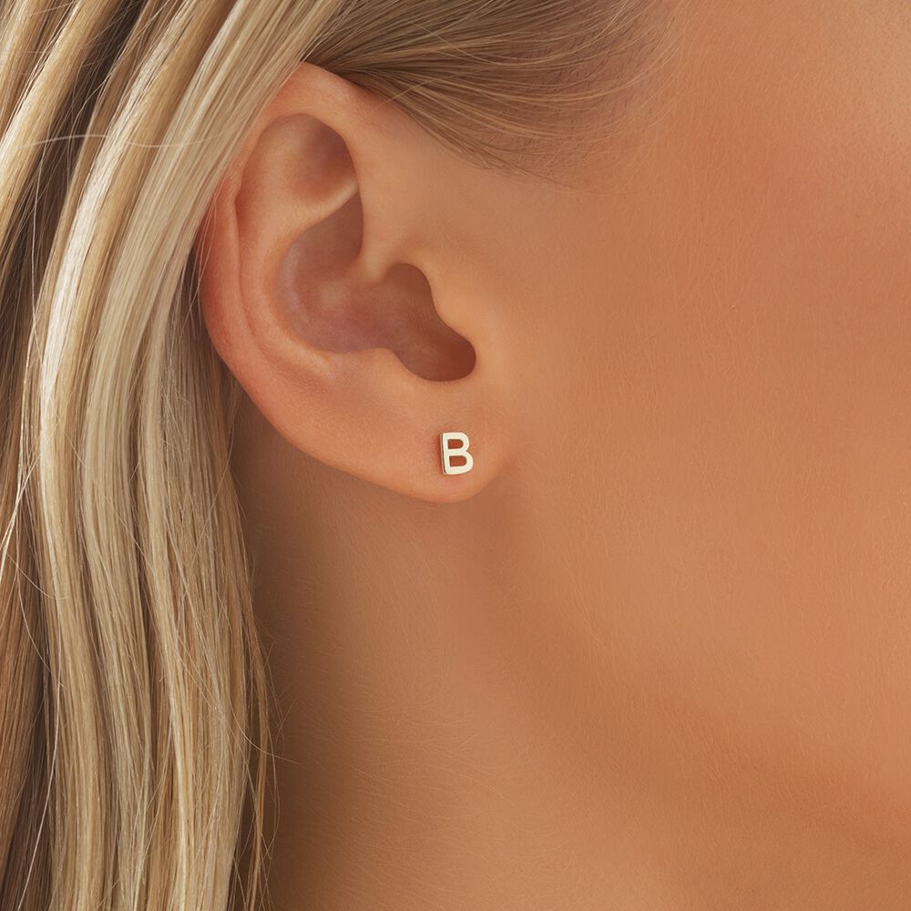 Bouton d'oreille unique à initiale B en or jaune 10 K