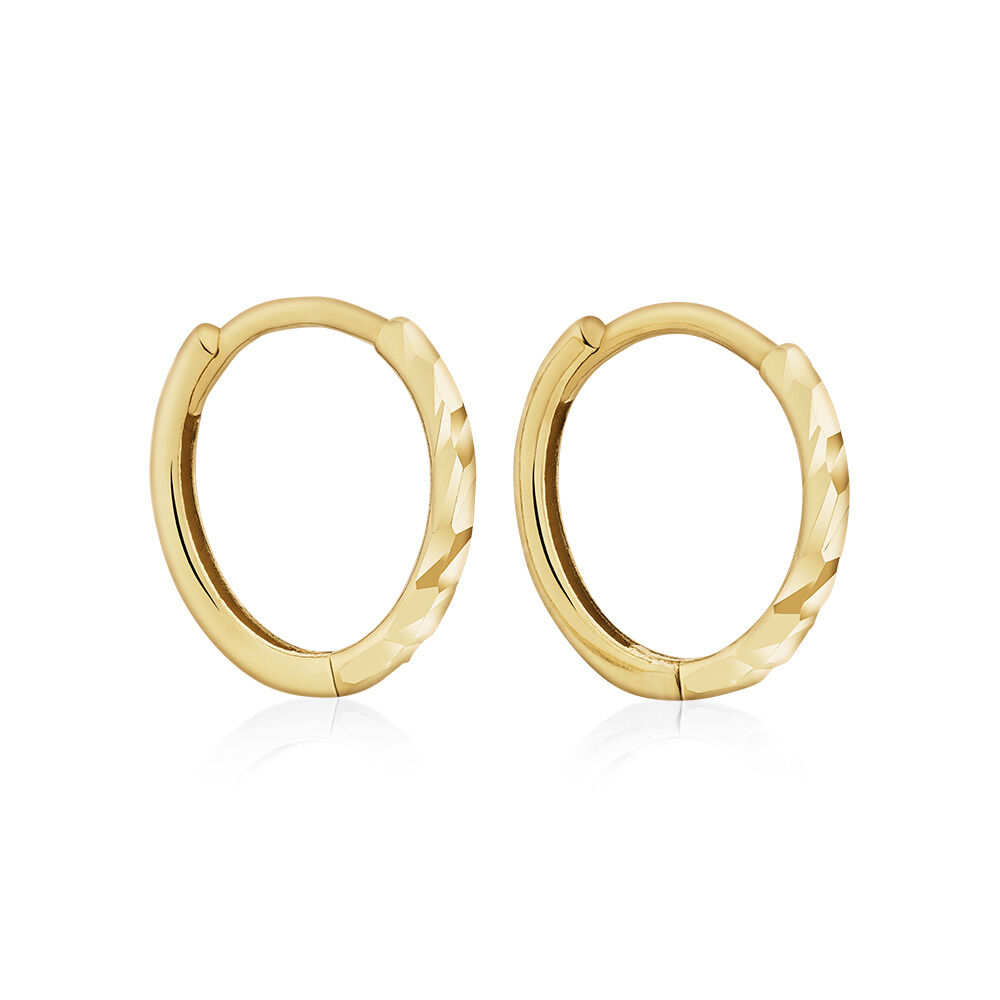 Mini Hoop Diamond Cut Earrings in 10kt Yellow Gold