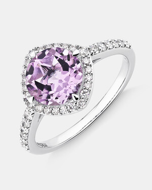 Halo Ring with Amethyst & 0.34 Carat TW of Diamonds in 10kt White Gold