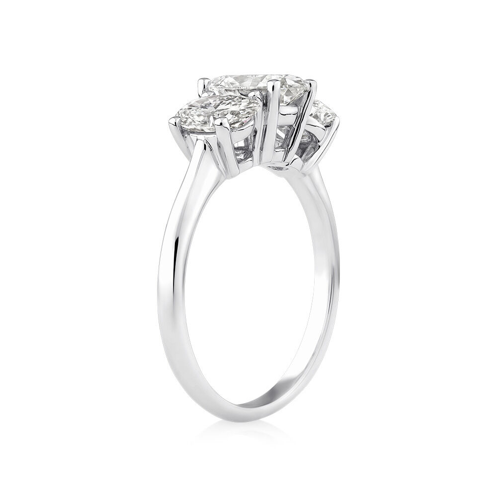 2 Carat Three Stone Oval Laboratory-Created Diamond Ring In 14kt White Gold
