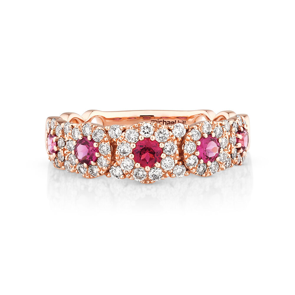 Bubble Ring with Garnet and .50 Carat TW Diamonds in 14kt Rose Gold
