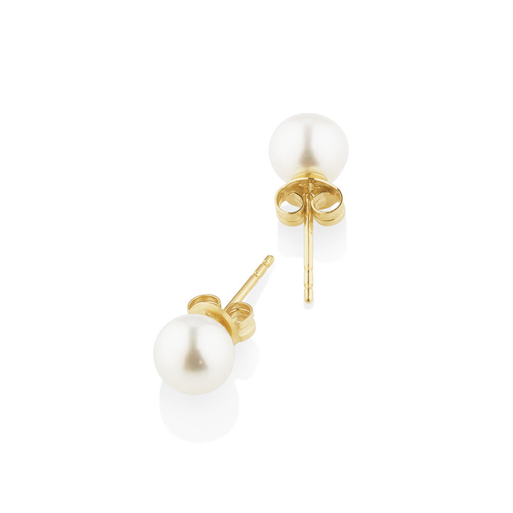 Boutons d'oreilles en or jaune 10 K avec perle d'eau douce de culture ronde de 6 mm