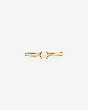 3 Stone Ring with Opal & Diamonds in 10kt Yellow Gold