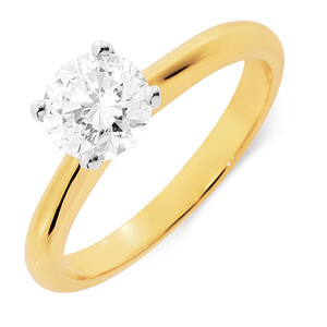 Bague de fiançailles à solitaire certifié en or blanc et jaune 14 K avec diamants totalisant 1 ct