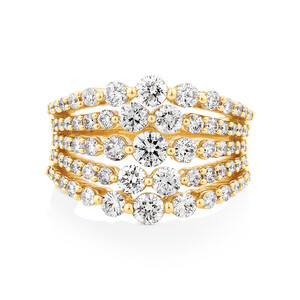 Graduated Multi Row Ring with 2.00 TW Diamonds in 18kt Yellow Gold