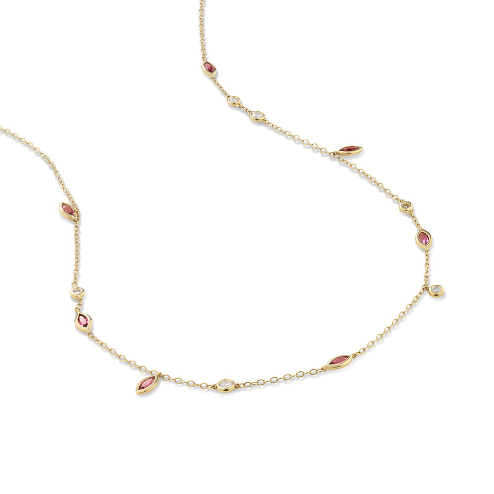 Necklace with Pink Tourmaline & 0.14 Carat TW of Diamonds in 10kt Yellow  Gold