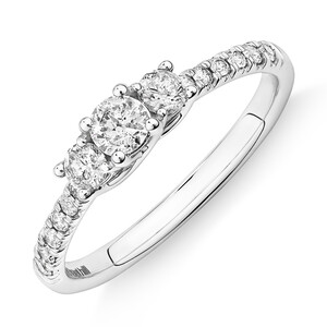 Prelude Three Stone Engagement Ring with 0.50 Carat TW of Diamonds in 10kt White Gold