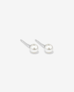 Stud Earrings with 4mm Round Cultured Freshwater Pearl in Silver