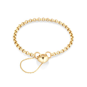 Bracelet chaîne belcher en or jaune 10 K de 19 cm, largeur de 4 à 4,5 mm, orné d'un cadenas en forme de cœur