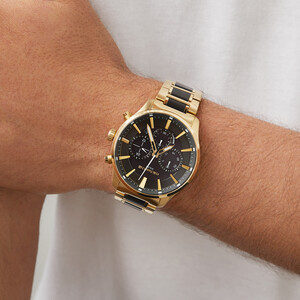 Solar Powered Men's Watch with Gold and Black Tone in Stainless Steel