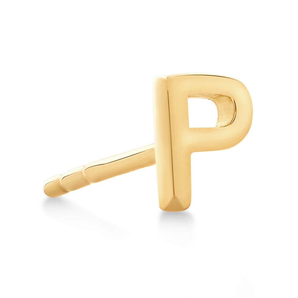 P Initial Single Stud Earring in 10kt Yellow Gold