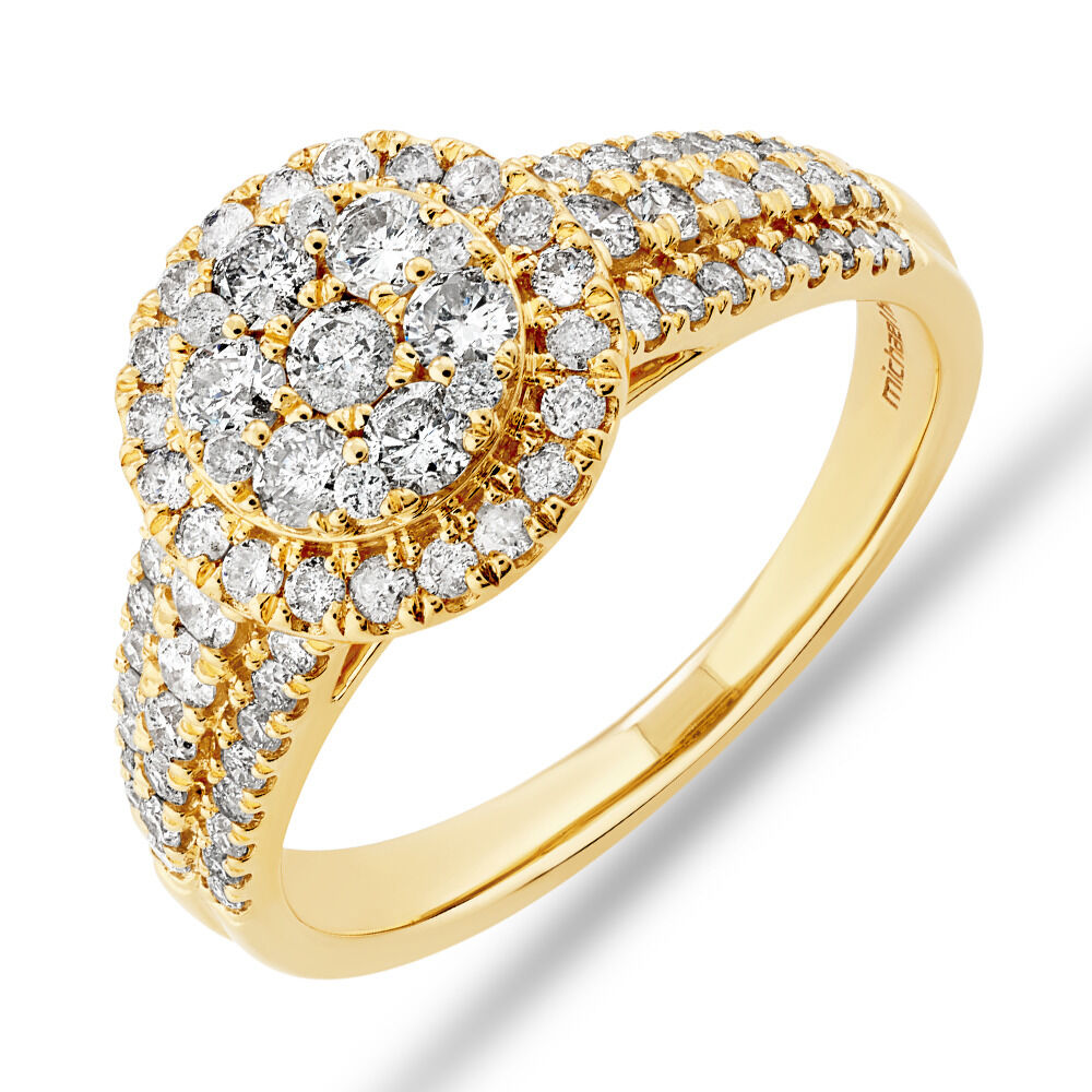 Round Halo Ring with 1.0 Carat TW of Diamonds in 10kt Yellow Gold