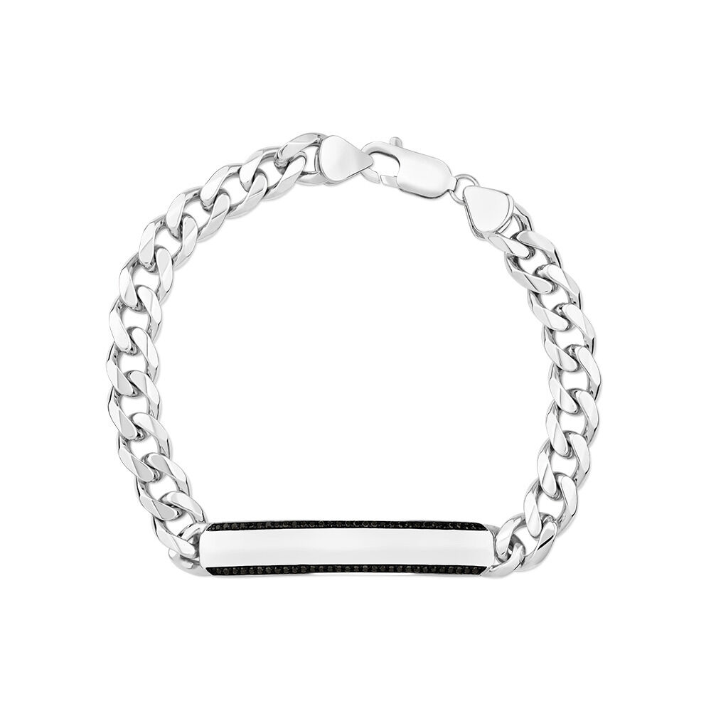 Men's Silver 21CM Curb Bracelet with 0.33 Carat TW of Black Diamonds